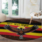 Uganda Round Carpet - Crested Crane and Rise and Shine Tribal Pattern Design