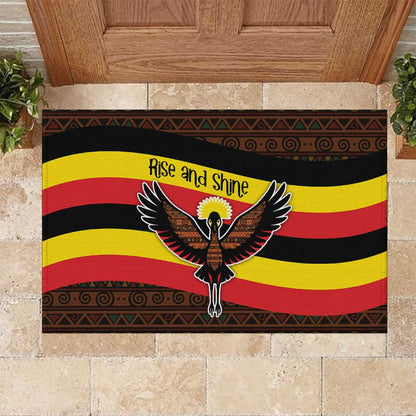 Uganda Rubber Doormat - Crested Crane and Rise and Shine Tribal Pattern Design