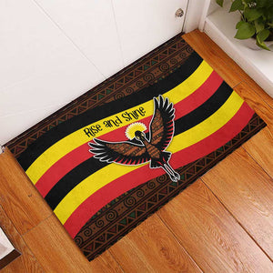 Uganda Rubber Doormat - Crested Crane and Rise and Shine Tribal Pattern Design