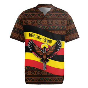 Uganda Rugby Jersey - Crested Crane and Rise and Shine Tribal Pattern Design