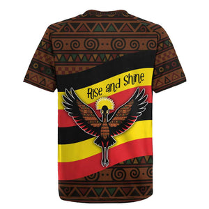 Uganda Rugby Jersey - Crested Crane and Rise and Shine Tribal Pattern Design