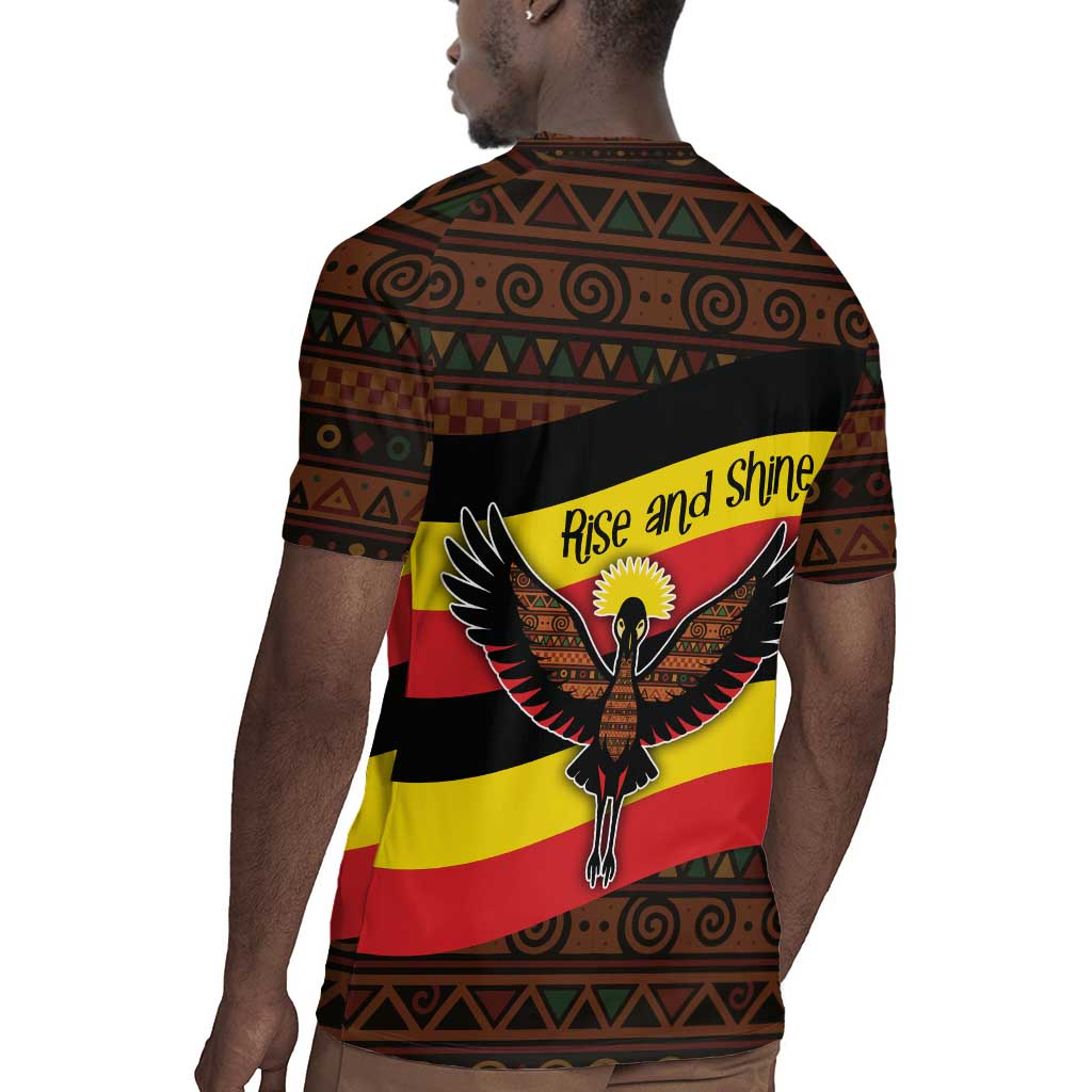 Uganda Rugby Jersey - Crested Crane and Rise and Shine Tribal Pattern Design