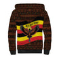 Uganda Sherpa Hoodie - Crested Crane and Rise and Shine Tribal Pattern Design