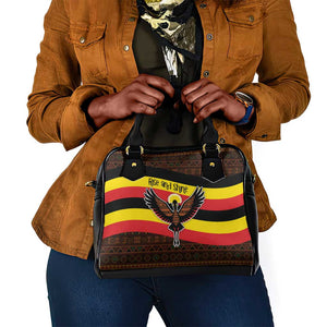 Uganda Shoulder Handbag - Crested Crane and Rise and Shine Tribal Pattern Design