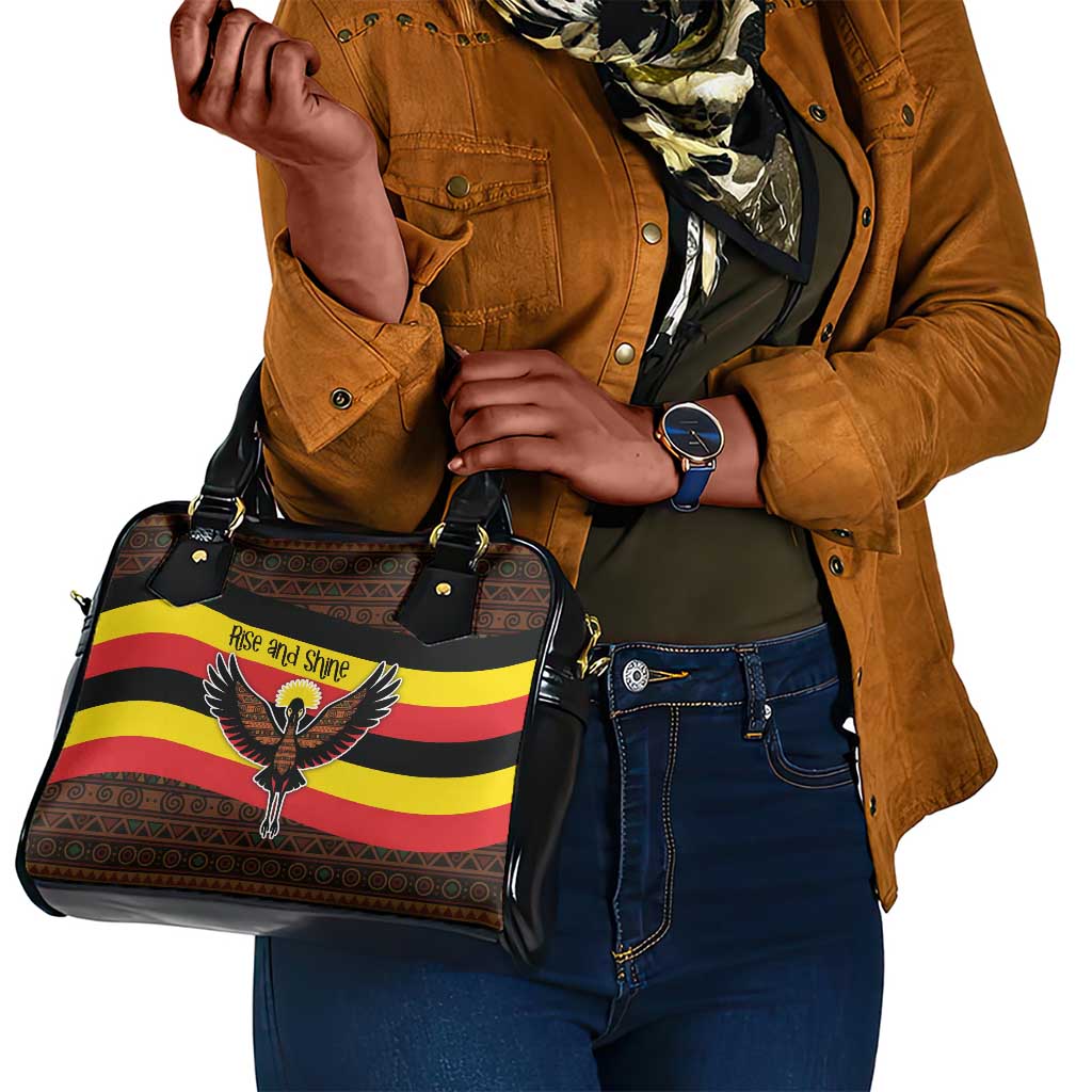 Uganda Shoulder Handbag - Crested Crane and Rise and Shine Tribal Pattern Design