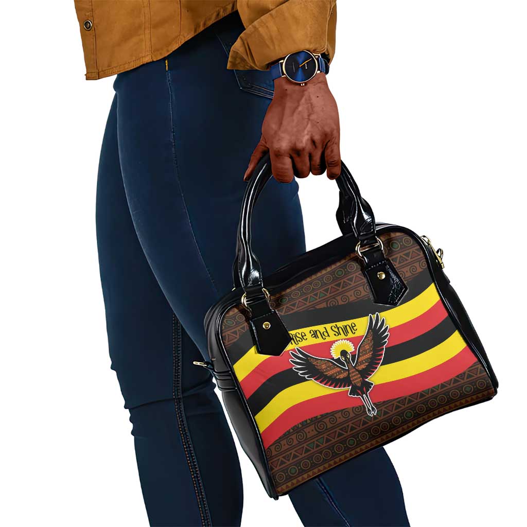 Uganda Shoulder Handbag - Crested Crane and Rise and Shine Tribal Pattern Design