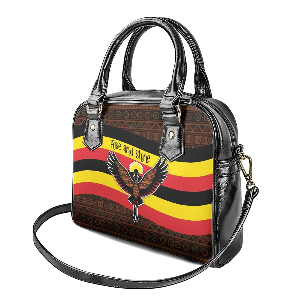 Uganda Shoulder Handbag - Crested Crane and Rise and Shine Tribal Pattern Design