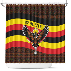 Uganda Shower Curtain - Crested Crane and Rise and Shine Tribal Pattern Design