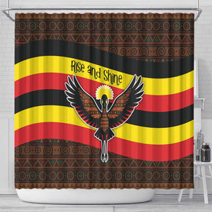 Uganda Shower Curtain - Crested Crane and Rise and Shine Tribal Pattern Design