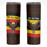 Uganda Skinny Tumbler - Crested Crane and Rise and Shine Tribal Pattern Design
