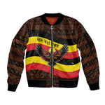 Uganda Sleeve Zip Bomber Jacket - Crested Crane and Rise and Shine Tribal Pattern Design