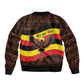 Uganda Sleeve Zip Bomber Jacket - Crested Crane and Rise and Shine Tribal Pattern Design