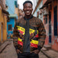 Uganda Sleeve Zip Bomber Jacket - Crested Crane and Rise and Shine Tribal Pattern Design