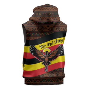 Uganda Sleeveless Hoodie - Crested Crane and Rise and Shine Tribal Pattern Design - African Pride