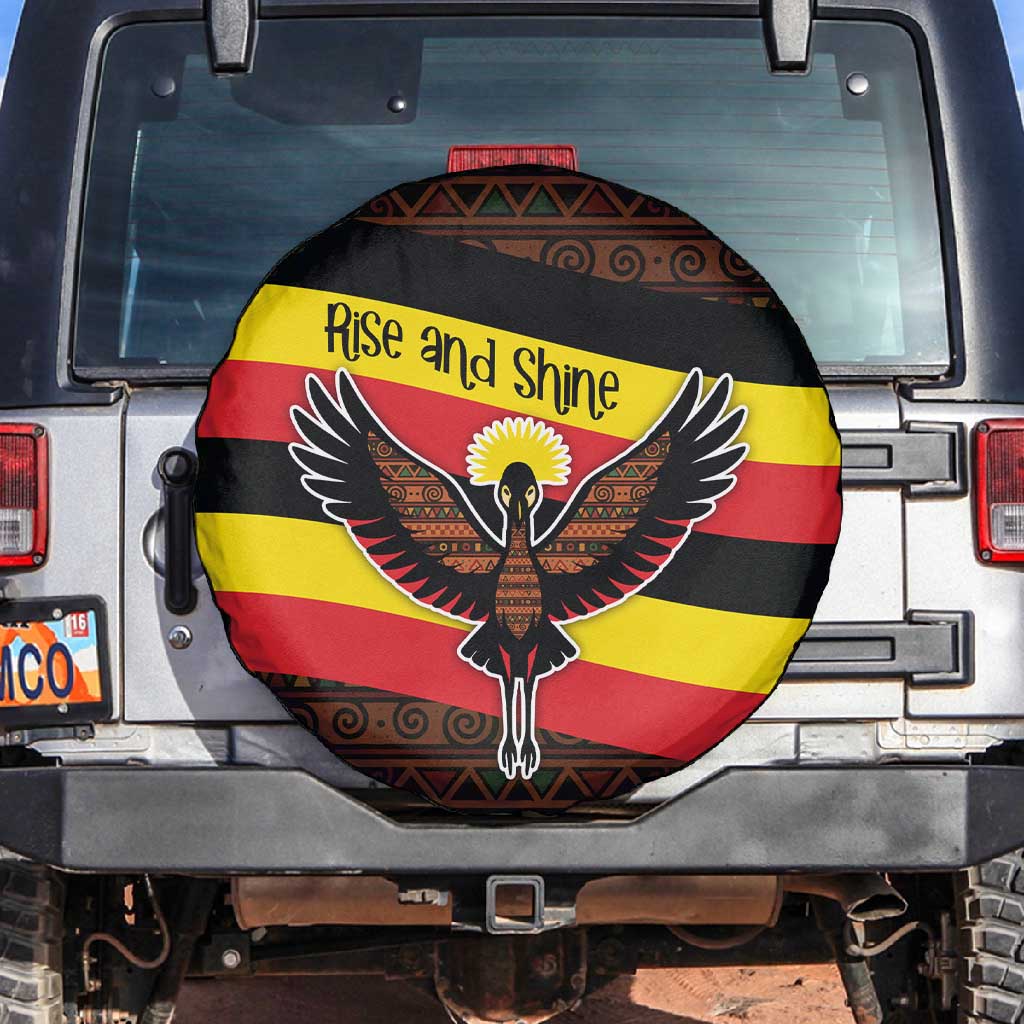 Uganda Spare Tire Cover - Crested Crane and Rise and Shine Tribal Pattern Design