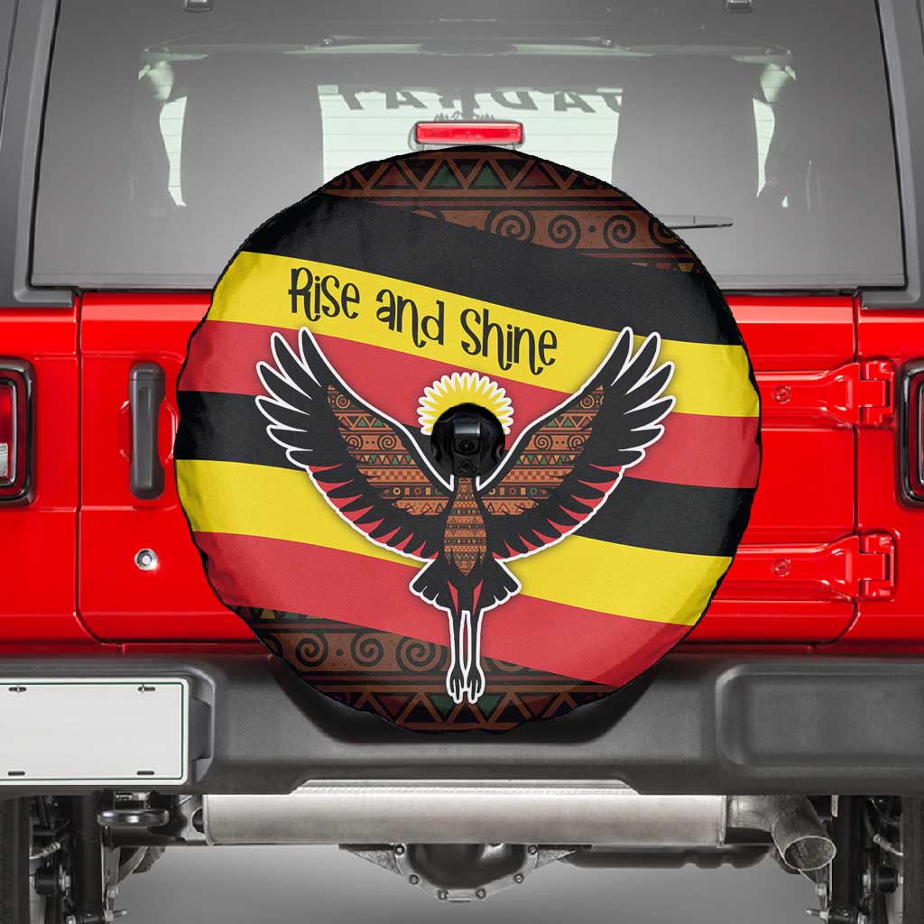 Uganda Spare Tire Cover - Crested Crane and Rise and Shine Tribal Pattern Design