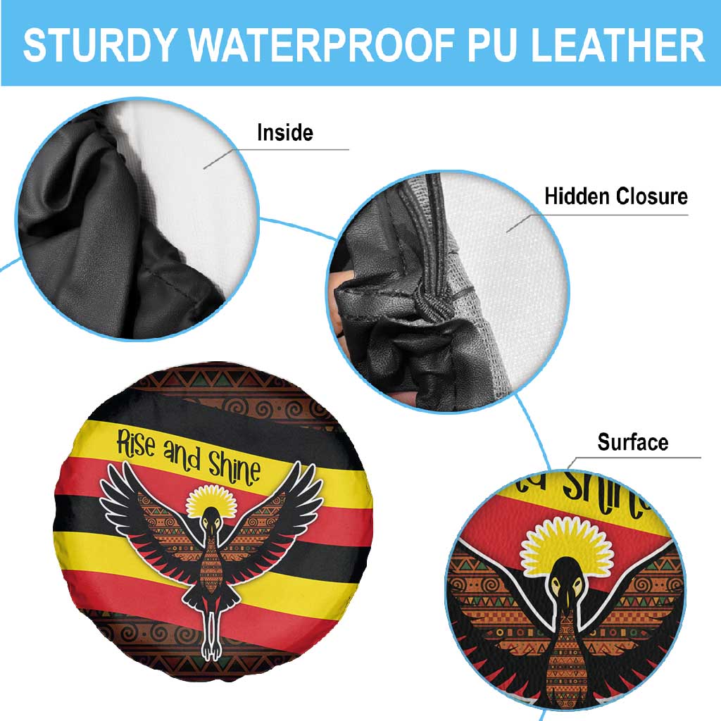 Uganda Spare Tire Cover - Crested Crane and Rise and Shine Tribal Pattern Design