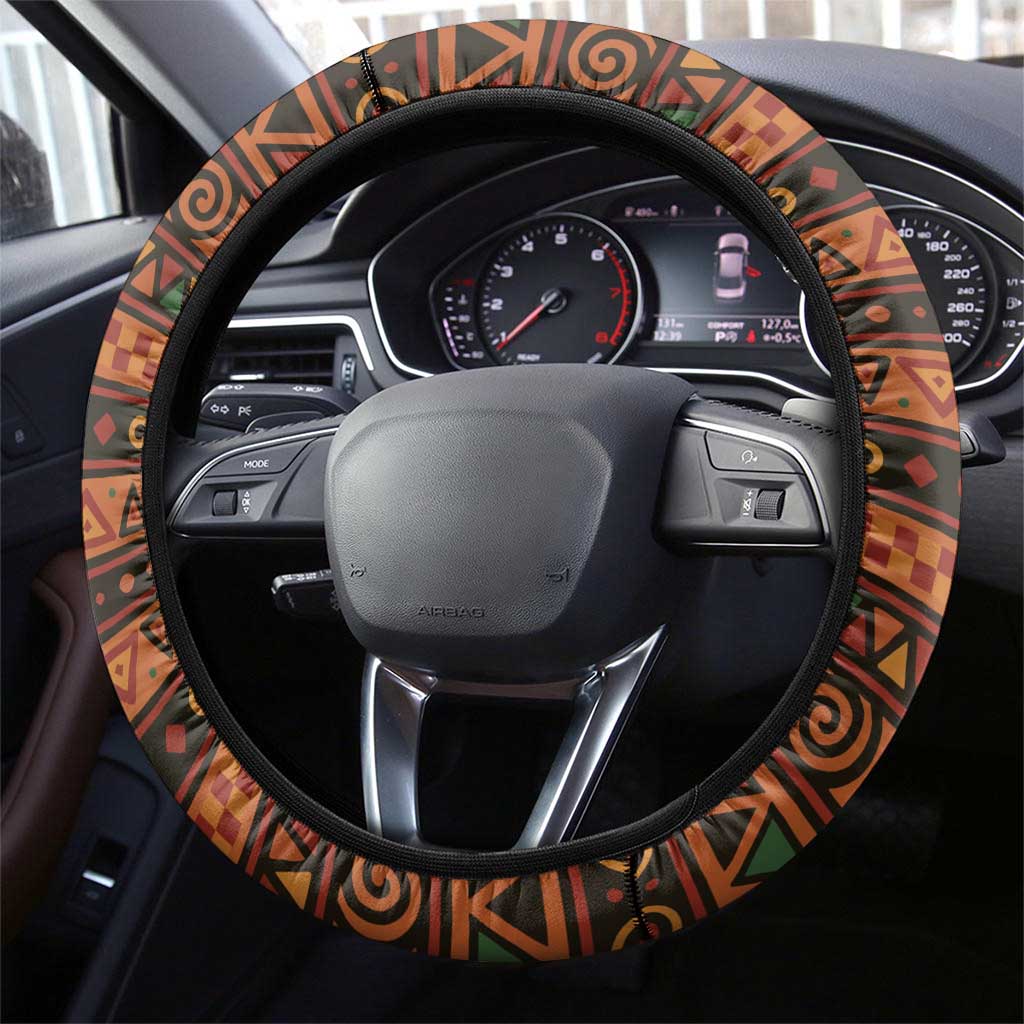 Uganda Steering Wheel Cover - Crested Crane and Rise and Shine Tribal Pattern Design
