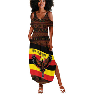 Uganda Summer Maxi Dress - Crested Crane and Rise and Shine Tribal Pattern Design