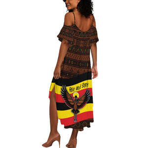 Uganda Summer Maxi Dress - Crested Crane and Rise and Shine Tribal Pattern Design