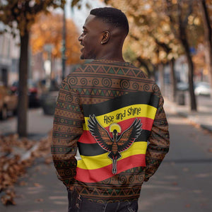 Uganda Sweatshirt - Crested Crane and Rise and Shine Tribal Pattern Design