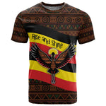 Uganda T shirt - Crested Crane and Rise and Shine Tribal Pattern Design
