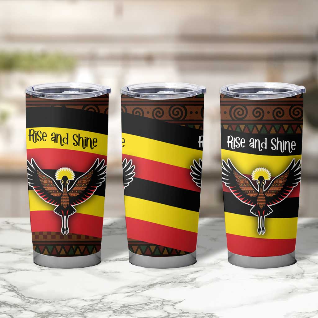Uganda Tumbler Cup - Crested Crane and Rise and Shine Tribal Pattern Design