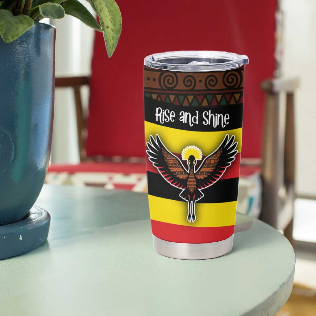 Uganda Tumbler Cup - Crested Crane and Rise and Shine Tribal Pattern Design