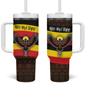 Uganda Tumbler With Handle - Crested Crane and Rise and Shine Tribal Pattern Design