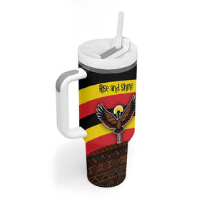Uganda Tumbler With Handle - Crested Crane and Rise and Shine Tribal Pattern Design