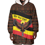 Uganda Wearable Blanket Hoodie - Crested Crane and Rise and Shine Tribal Pattern Design