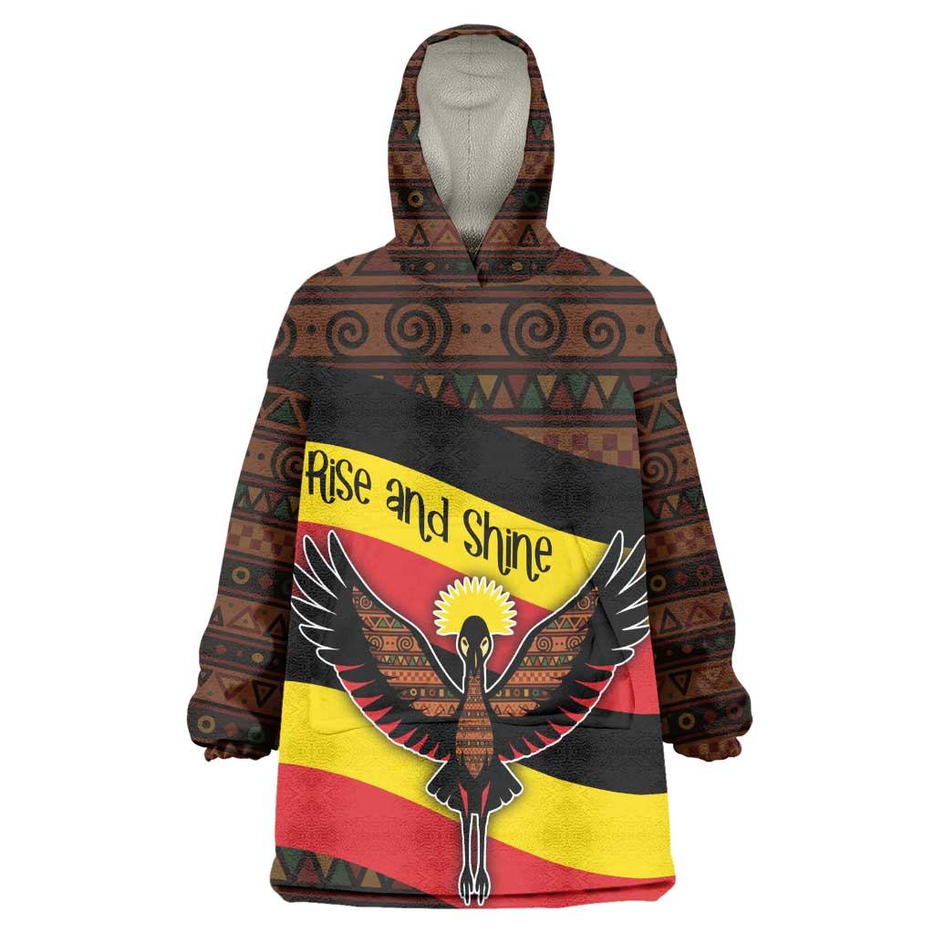 Uganda Wearable Blanket Hoodie - Crested Crane and Rise and Shine Tribal Pattern Design