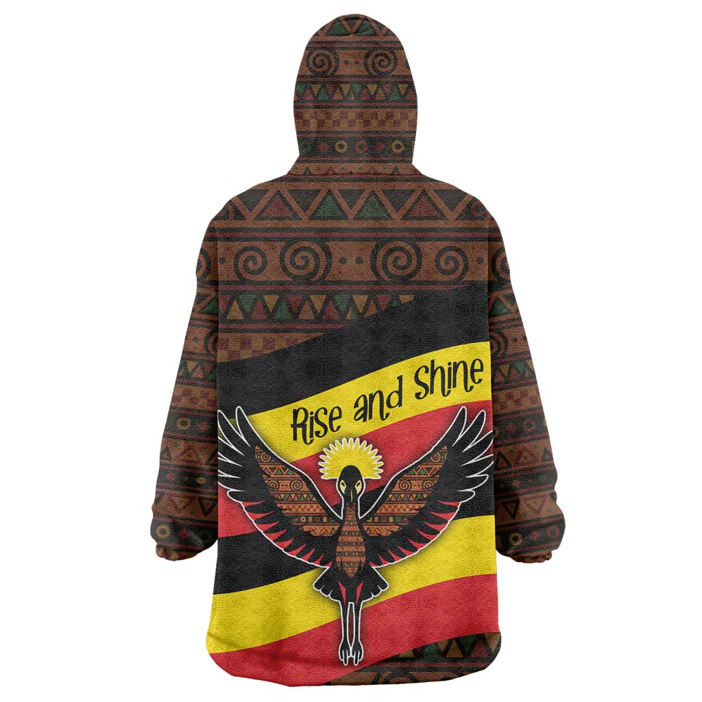 Uganda Wearable Blanket Hoodie - Crested Crane and Rise and Shine Tribal Pattern Design