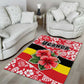 Uganda Area Rug - Red Hibiscus Flowers and National Flag Design