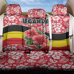 Uganda Back Car Seat Cover - Red Hibiscus Flowers and National Flag Design