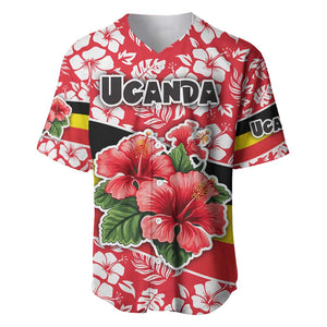 Uganda Baseball Jersey - Red Hibiscus Flowers and National Flag Design
