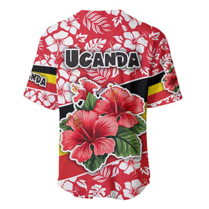 Uganda Baseball Jersey - Red Hibiscus Flowers and National Flag Design