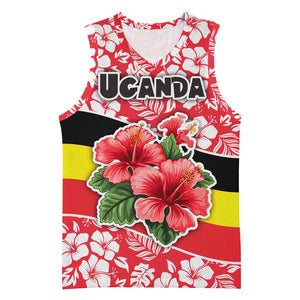 Uganda Basketball Jersey - Red Hibiscus Flowers and National Flag Design - African Pride