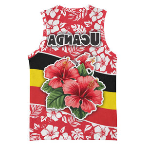 Uganda Basketball Jersey - Red Hibiscus Flowers and National Flag Design - African Pride