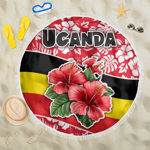 Uganda Beach Blanket - Red Hibiscus Flowers and National Flag Design