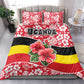 Uganda Bedding Set - Red Hibiscus Flowers and National Flag Design