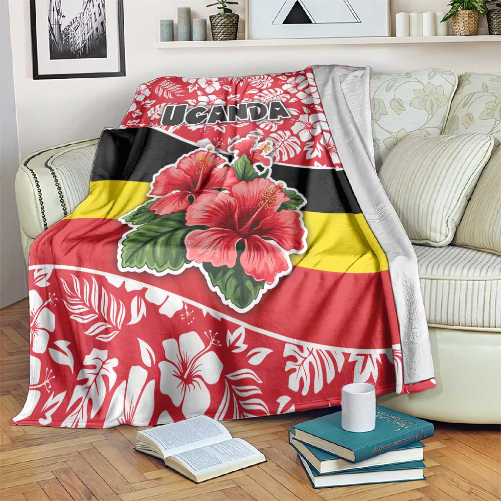 Uganda Blanket - Red Hibiscus Flowers and National Flag Design