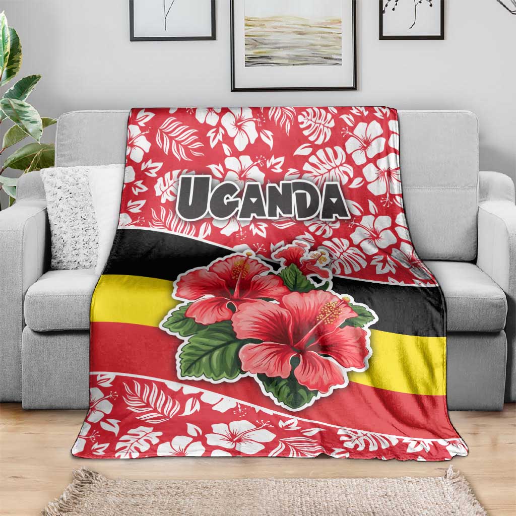 Uganda Blanket - Red Hibiscus Flowers and National Flag Design