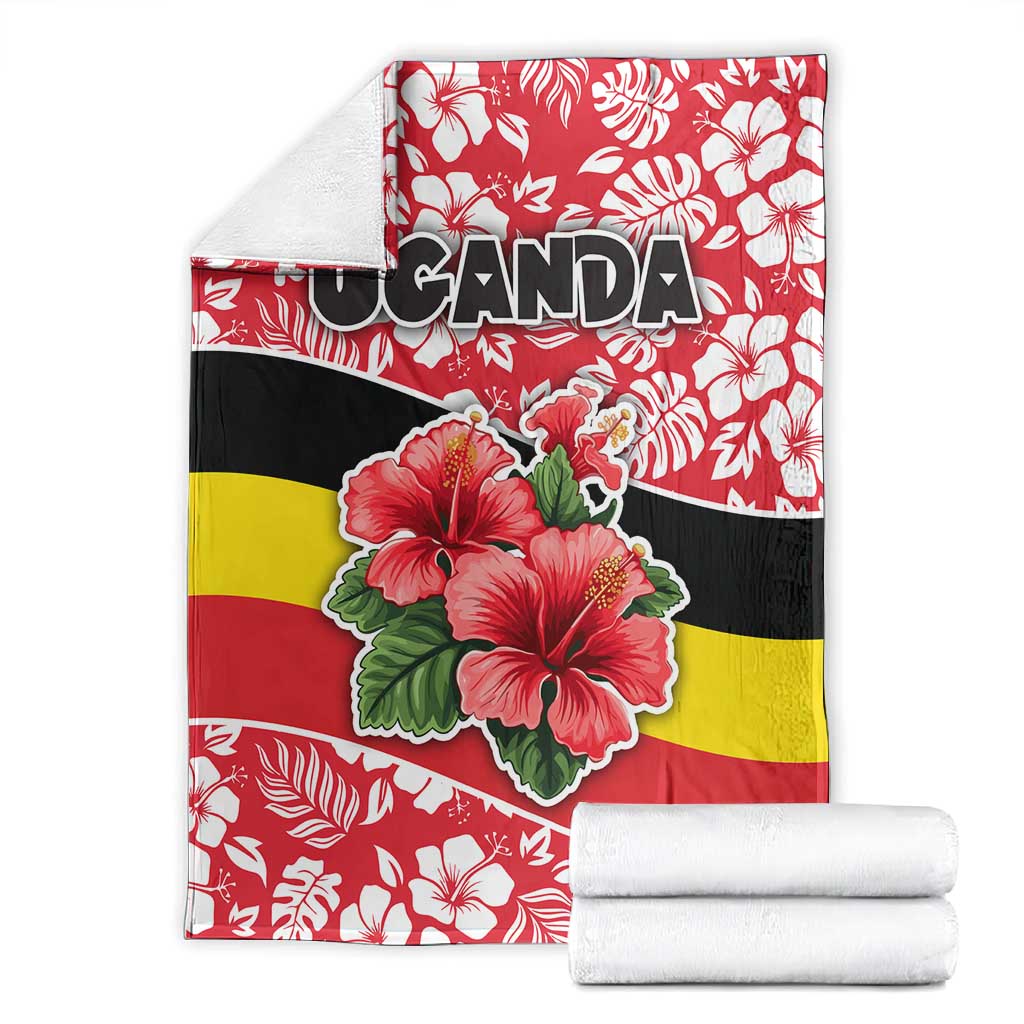 Uganda Blanket - Red Hibiscus Flowers and National Flag Design