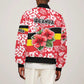 Uganda Bomber Jacket - Red Hibiscus Flowers and National Flag Design