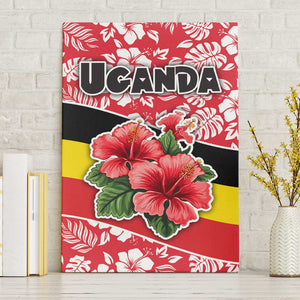 Uganda Canvas Wall Art - Red Hibiscus Flowers and National Flag Design