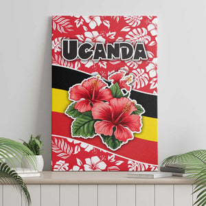 Uganda Canvas Wall Art - Red Hibiscus Flowers and National Flag Design