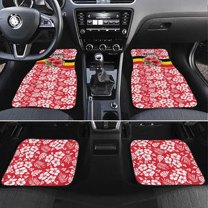 Uganda Car Mats - Red Hibiscus Flowers and National Flag Design