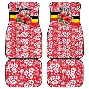 Uganda Car Mats - Red Hibiscus Flowers and National Flag Design