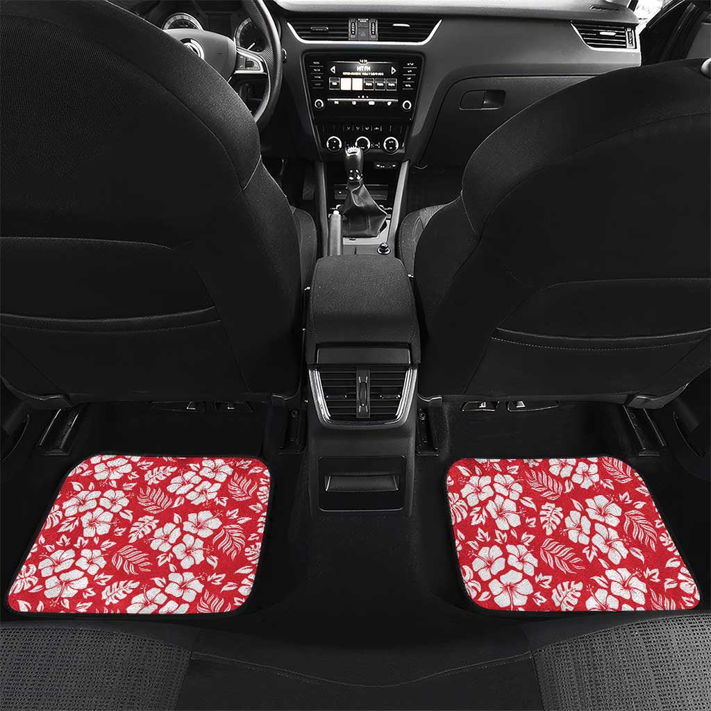 Uganda Car Mats - Red Hibiscus Flowers and National Flag Design